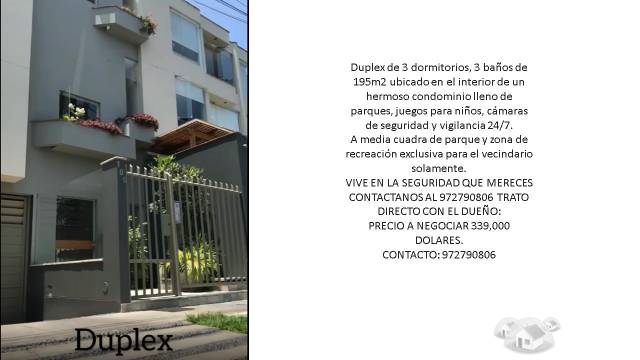 ZONA EXCLUSIVA - CASUARINAS - SURCO  Duplex de 3 dormitorios de 195m2 Y 2 GARAGES