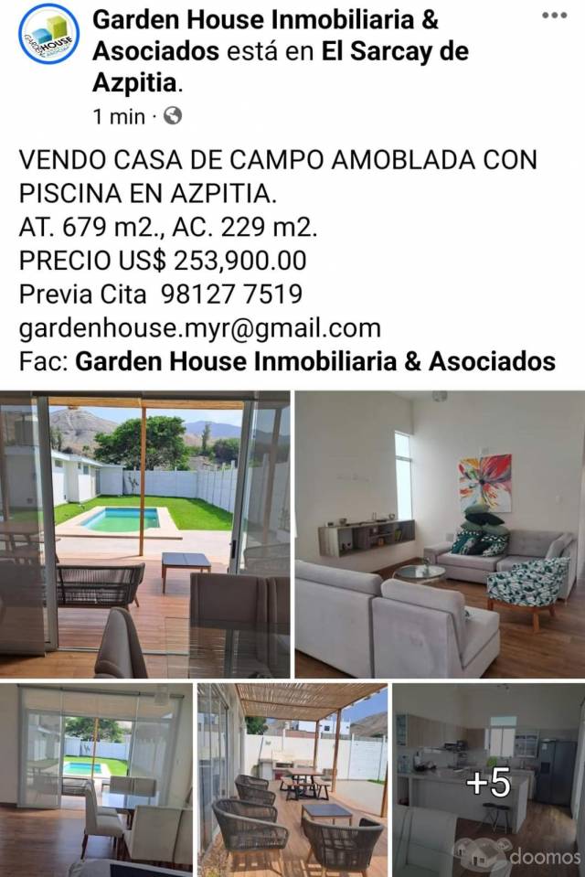 OCASION VENDO CASA DE CAMPO AMOBLADA PISCINA EN AZPITIA SANTA CRUZ DE FLORES